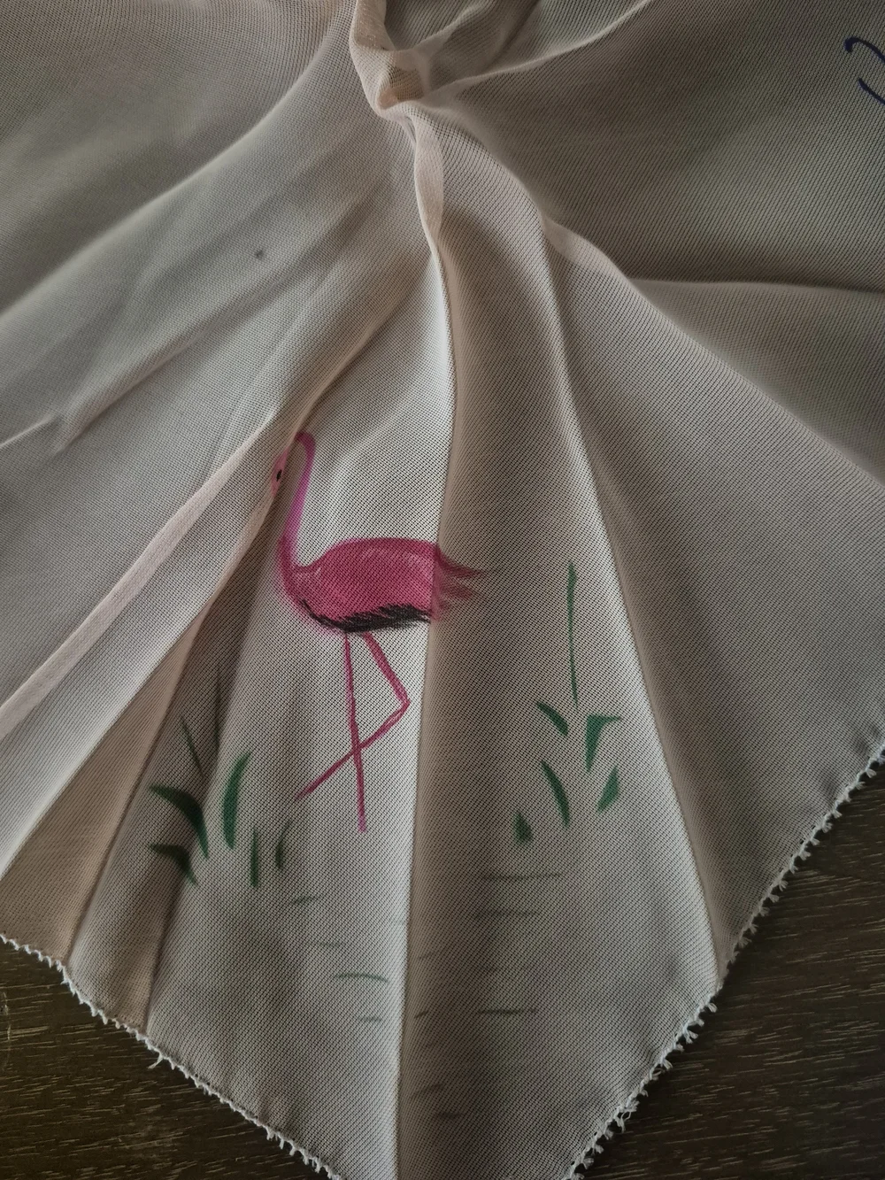 Vintage Hand Painted Florida Handkerchiefs Set - Chiffon Pink & White